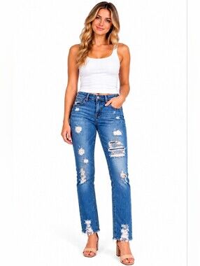 Bridge by GLY Distressed Skinny Jeans Size 30 Medium Wash Ripped Denim